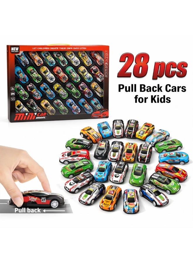 28-Pack Mini Pull-Back Cars Set – Colorful Metal & ABS Alloy Vehicles – Bulk Party Favors, Goodie Bag Stuffers & Piñata Fillers for Boys, Girls & Toddlers - Image 1